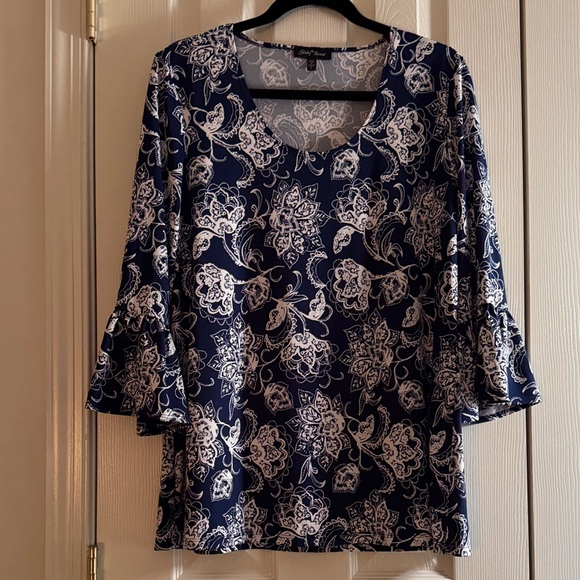 Slinky Brand Tops - Slinky Brand Navy & White Floral Top – Size L